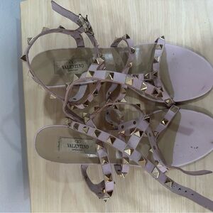 Valentino Garavani Pink Leather Rockstud Wrap Sandals